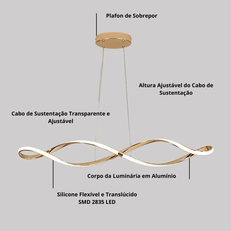 Lustre Pendente Moderno Infinity Led - Controle Remoto e APP - 100cm