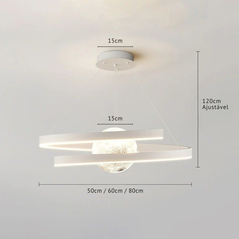 Lustre Pendente Minimalista Circular Orgânico Orbe LEDZ – Preto/Branco – 50cm/60cm/80cm