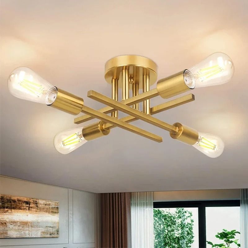 Lustre Luminária de Teto Plafon Nordico 4 Hastes Viggo LEDZ – Prata/Preto/Dourado