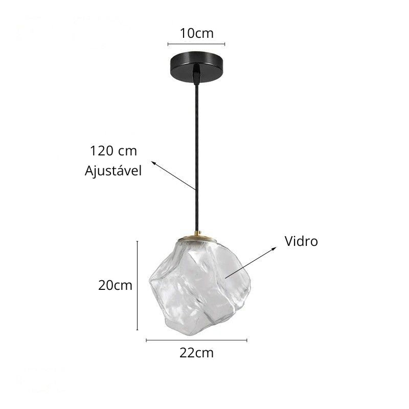 Lustre Pendente Minimalista Orgânico Torino LEDZ – Vidro – Transparente/Âmbar/Fumê – 15cm/22cm
