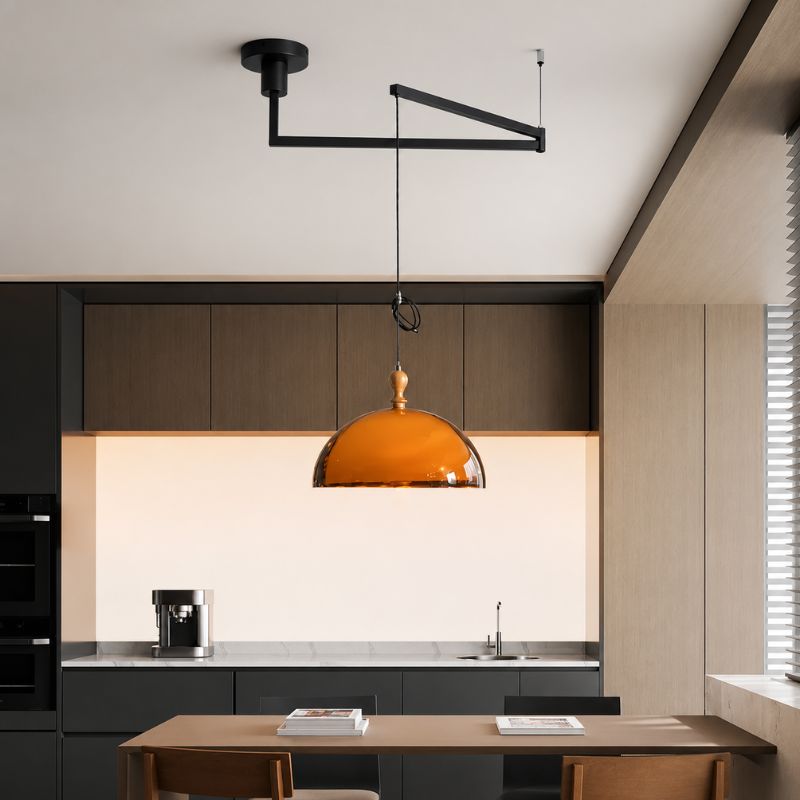 Lustre Pendente com Braço Articulado Estilo Bauhaus Dessau LEDZ – Âmbar Translúcido 35cm