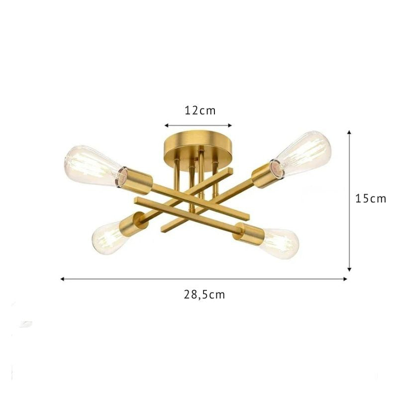 Lustre Luminária de Teto Plafon Nordico 4 Hastes Viggo LEDZ – Prata/Preto/Dourado