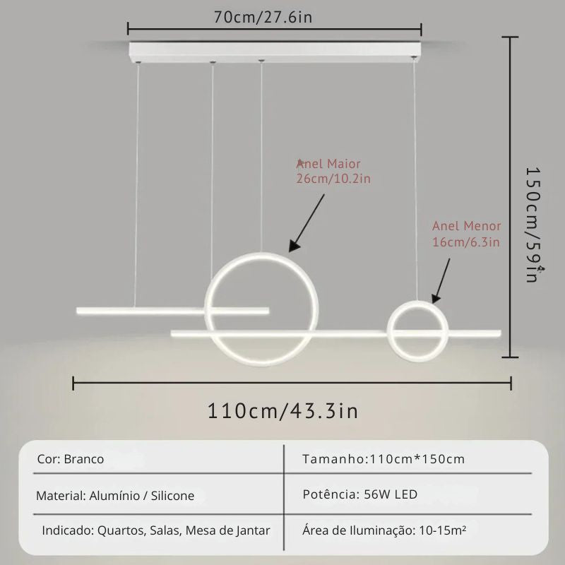 Lustre Pendente Minimalista Linear duas Hastes Impact LEDZ - 110cm