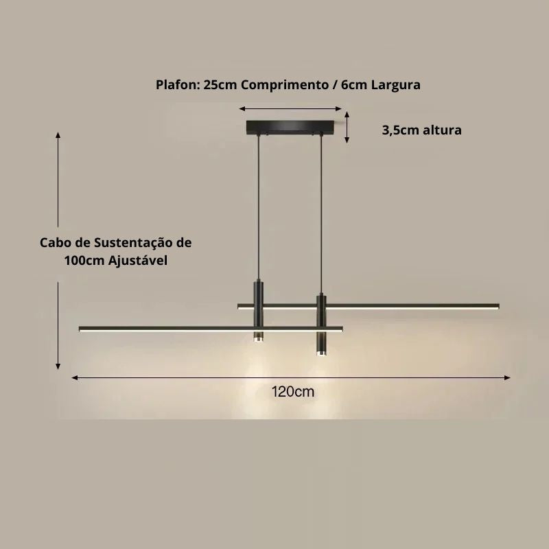Lustre Pendente Minimalista Linear Foco Tubular Duplo LED
