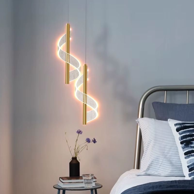 Lustre Pendente Espiral Acrílico LEDZ – Dourado/Preto – 1 ou 2 Pendentes