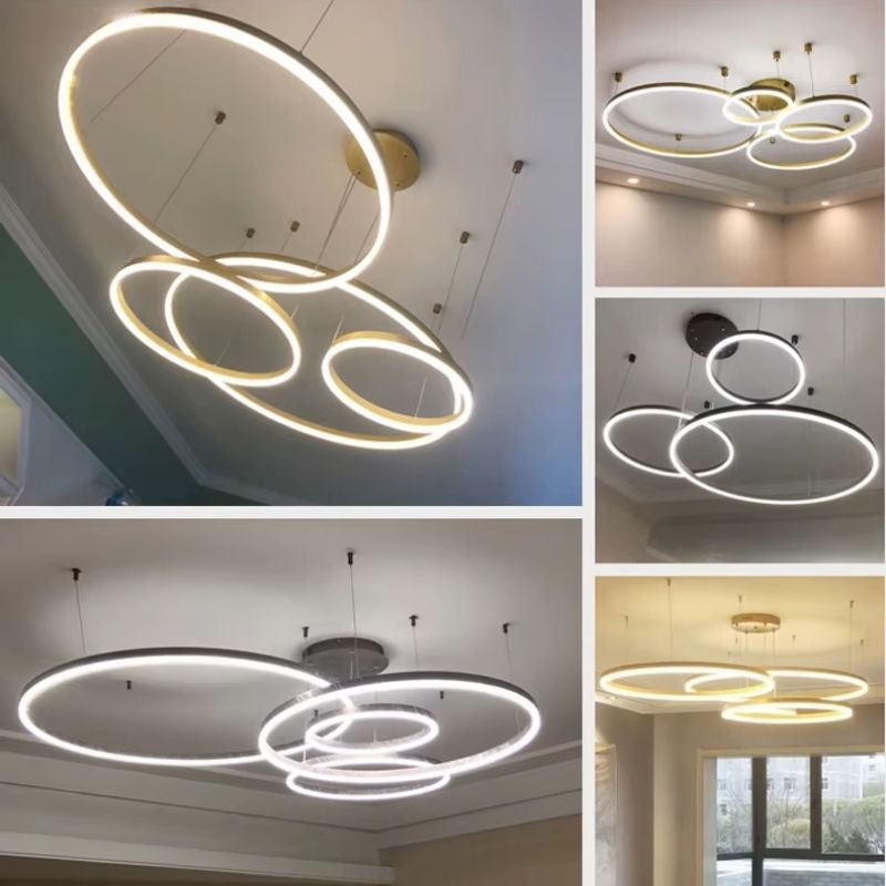 Lustre Pendente de Luxo Coliseum LEDZ - 3, 4 ou 5 Anéis - Preto/Branco/Dourado