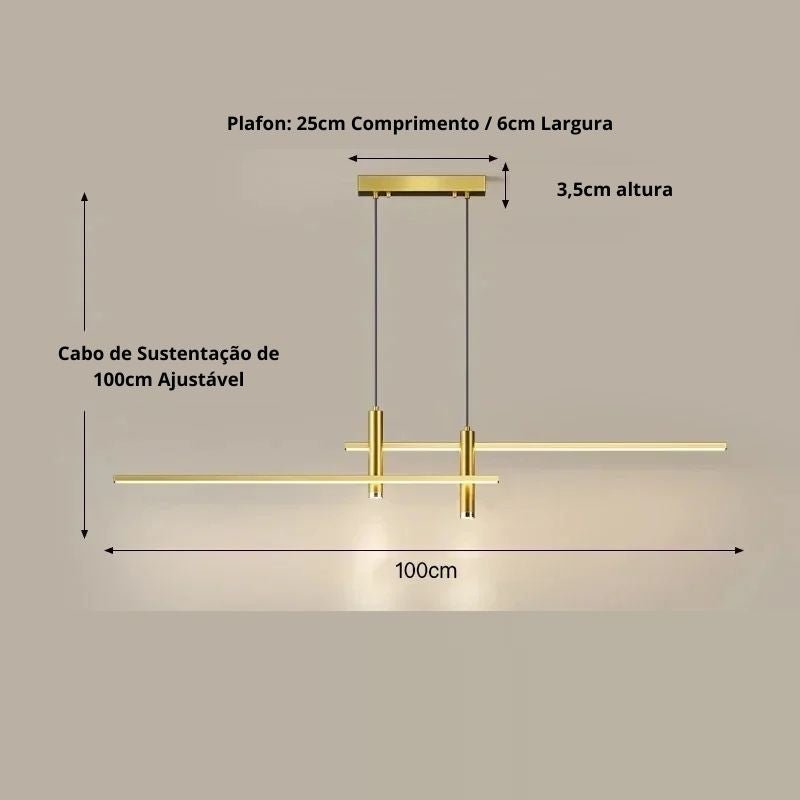 Lustre Pendente Minimalista Linear Foco Tubular Duplo LED