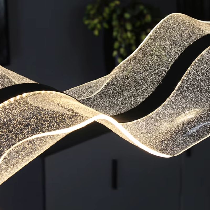 Lustre Pendente de Luxo Ondas em Efeito Cristal LEDZ - 80cm - Preto ou Dourado