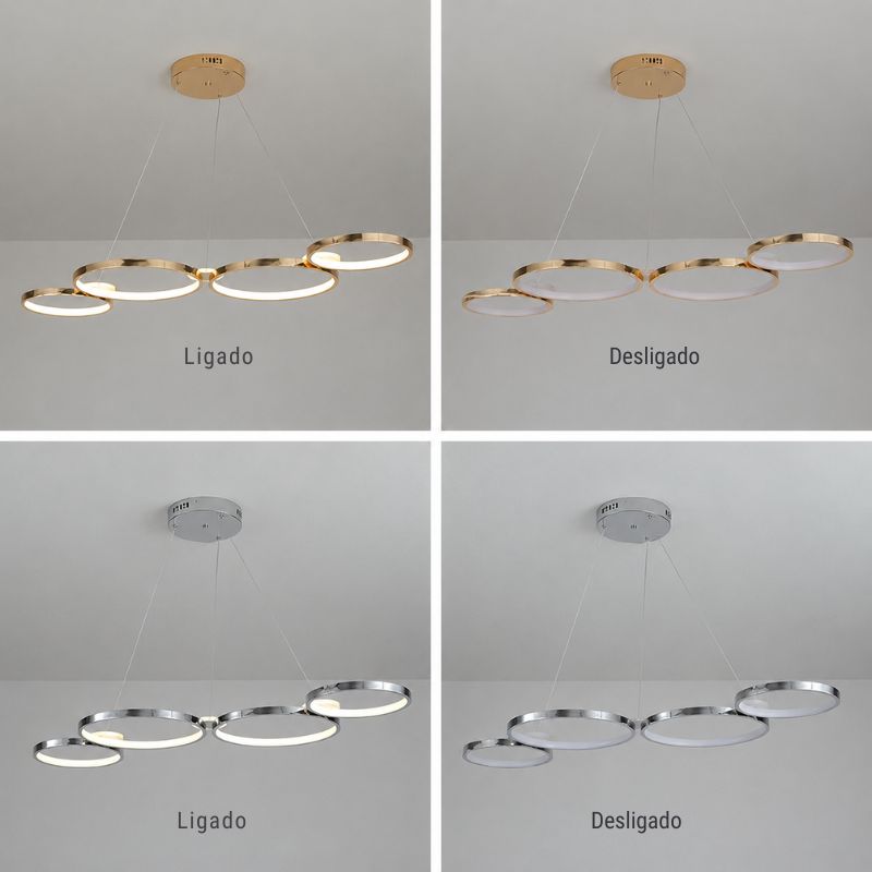 Lustre Pendente Minimalista Orgânico Firenze LEDZ – Dourado/Prata/Preto – 107cm