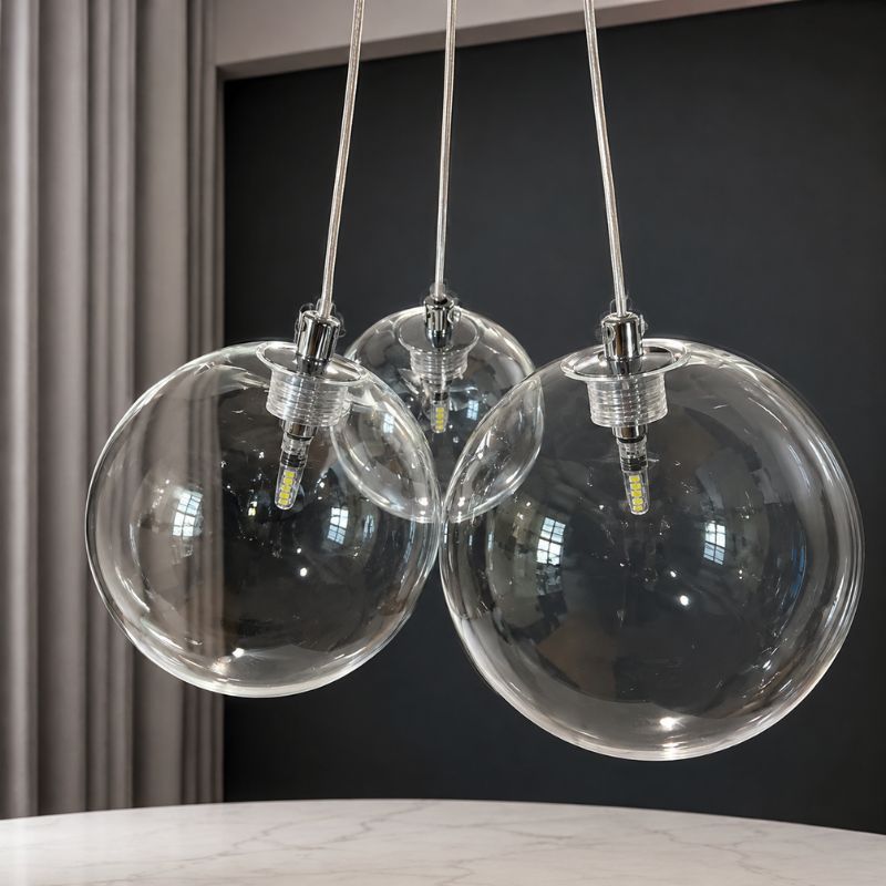 Lustre Pendente Design Italiano Vetro Chiaro Fascio LEDZ - Conjunto de 3 Globos (10cm/12cm/15cm)