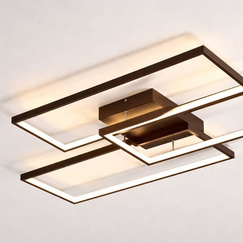 Lustre Luminária de Teto Geométrico Retangular Minimalista Com Controle Remoto e App de Celular – Preto/Branco/Dourado – 60cm/78cm