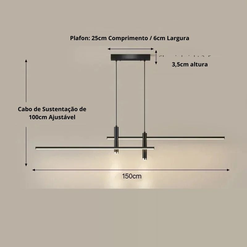 Lustre Pendente Minimalista Linear Foco Tubular Duplo LED