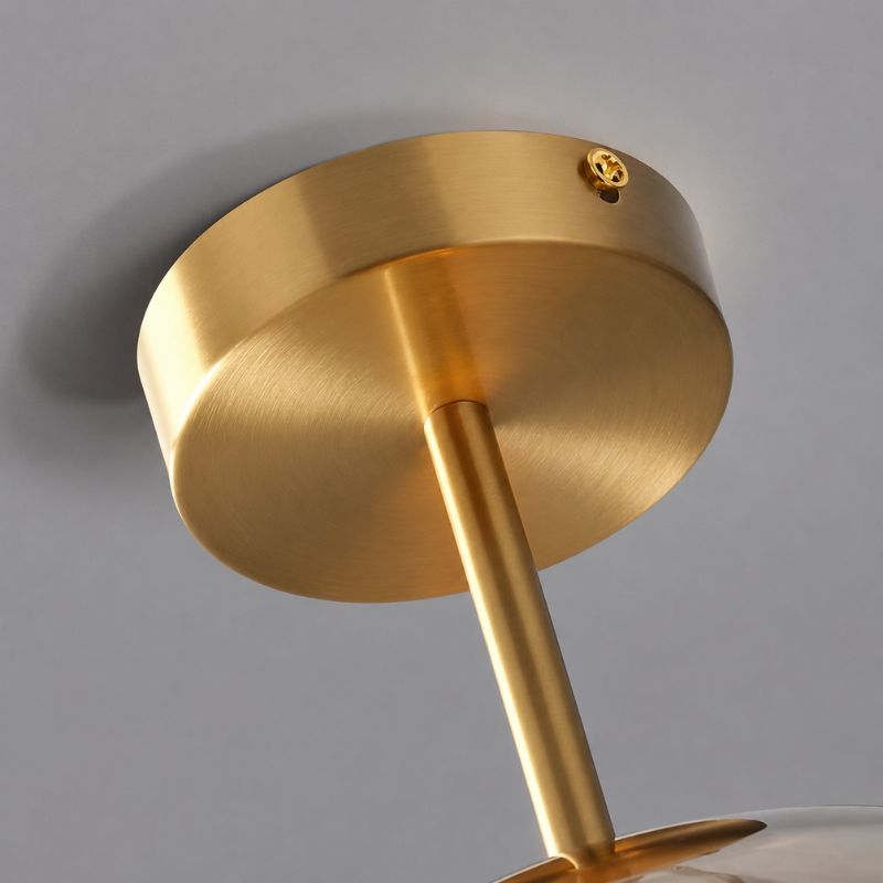 Lustre Luminária de Teto Plafon de Luxo com Cúpula de Vidro Monza LEDZ – Dourado - Âmbar / Preto – Fumê
