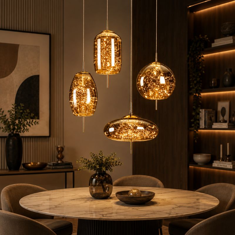 Lustre Pendente de Luxo Design Italiano Fio de Fada Vivare LEDZ – Fumê / Âmbar