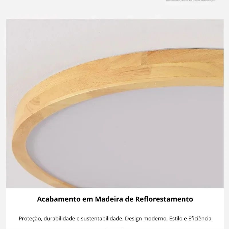 Luminária de Teto Plafon Ultra Slim Led - Circular - Cor Madeira