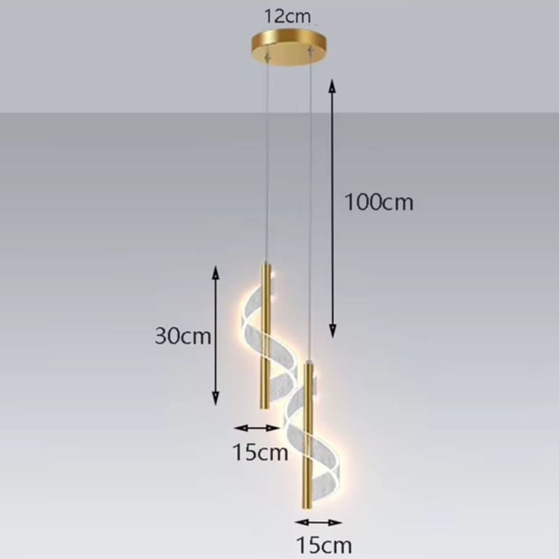 Lustre Pendente Espiral Acrílico LEDZ – Dourado/Preto – 1 ou 2 Pendentes