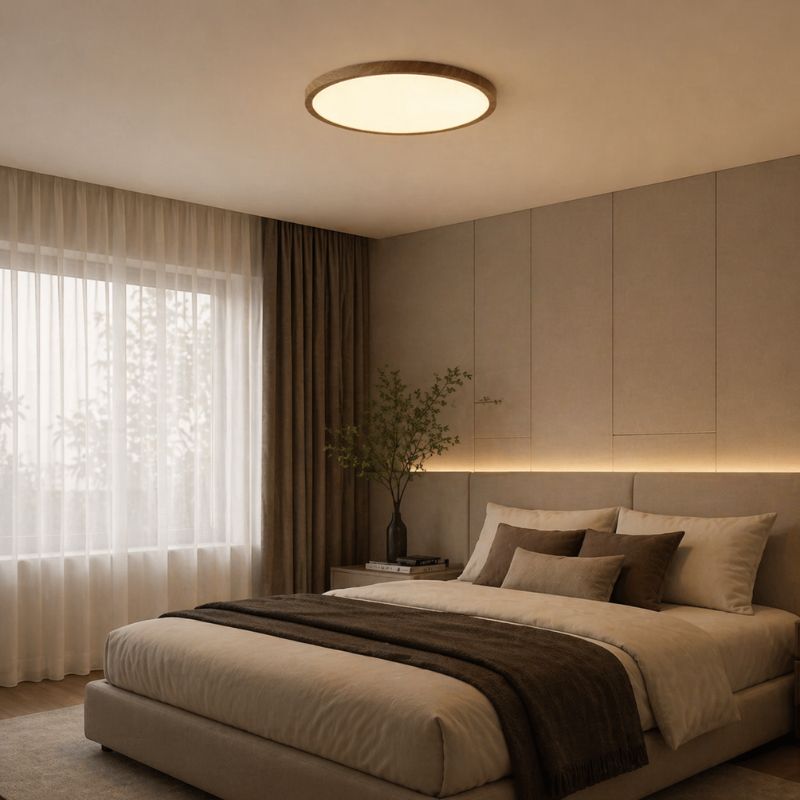 Luminária de Teto Plafon Ultra Slim LED – Circular – Textura Madeira Wall Nut – 30cm/40cm/50cm