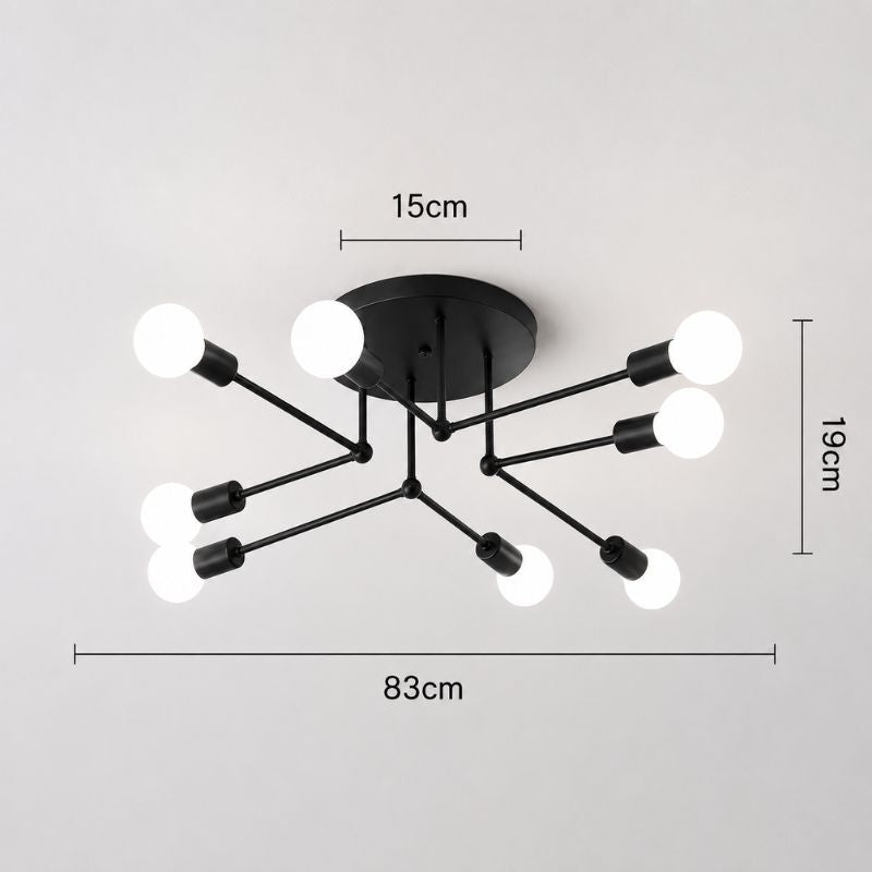 Lustre Plafon Sputnik Estilo Moderno Axial LEDZ – 6 ou 8 Lâmpadas – Preto/Branco/Dourado