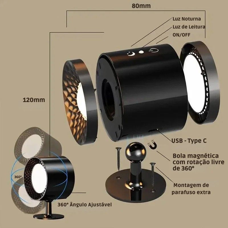 Luminária Arandela de Parede Sem Fio Com Controle Remoto Recarregável Para Decoração/Quadros/Espelhos Lexys LEDZ – Preto/Branco