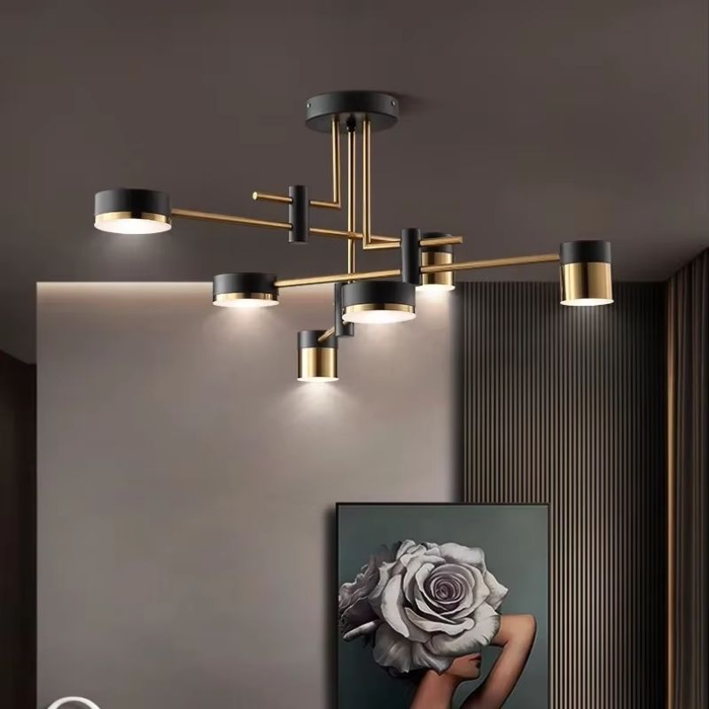 Lustre Pendente Moderno Geométrico Advantage Led - Preto e Dourado