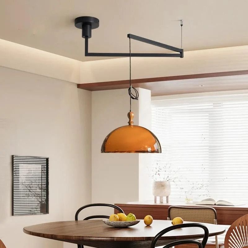 Lustre Pendente com Braço Articulado Estilo Bauhaus Dessau LEDZ – Âmbar Translúcido 35cm