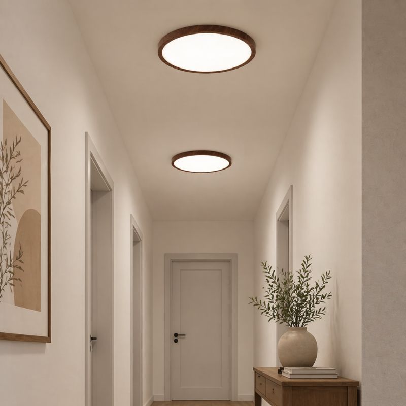 Luminária de Teto Plafon Ultra Slim LED – Circular – Textura Madeira Wall Nut – 30cm/40cm/50cm