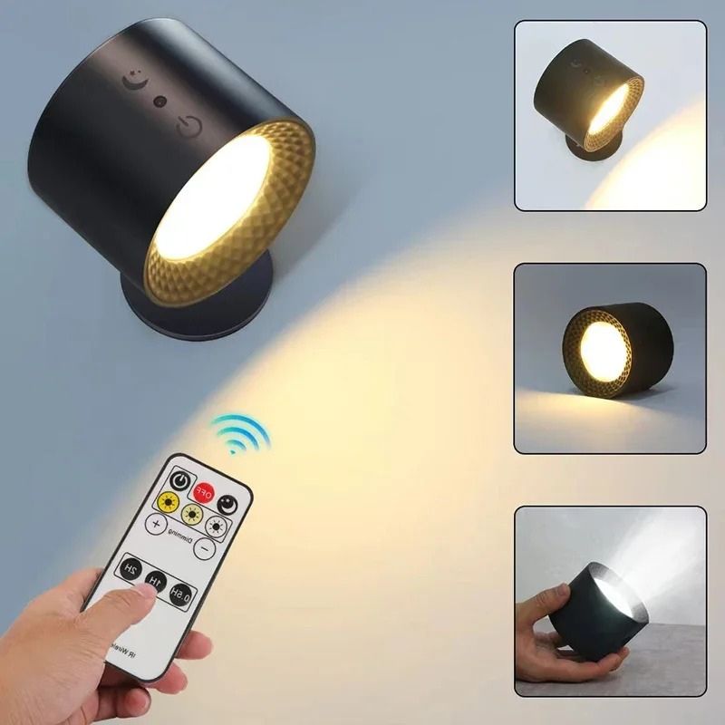 Luminária Arandela de Parede Sem Fio Com Controle Remoto Recarregável Para Decoração/Quadros/Espelhos Lexys LEDZ – Preto/Branco