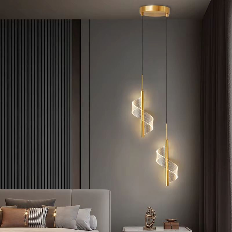 Lustre Pendente Espiral Acrílico LEDZ – Dourado/Preto – 1 ou 2 Pendentes