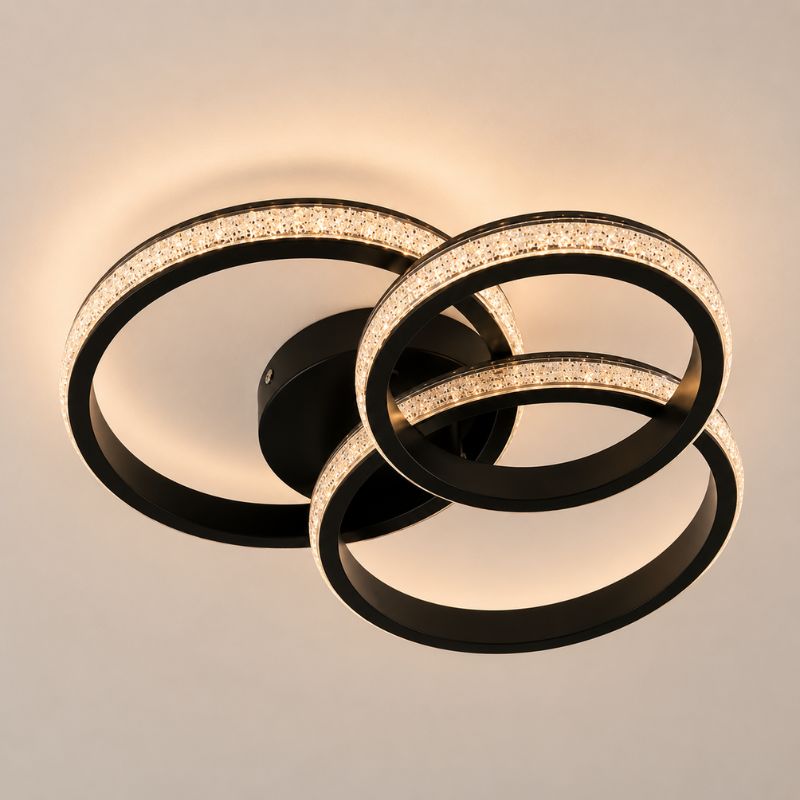 Luminária de Teto Plafon de Sobrepor 3 Arcos Efeito Cristal Genebra LEDZ - Branco ou Preto