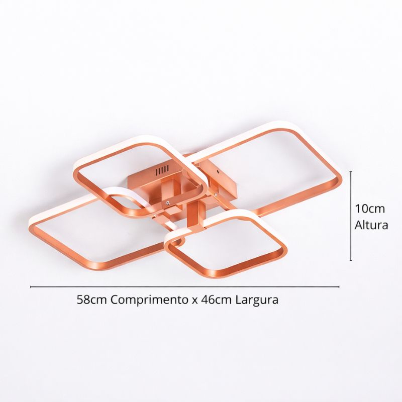 Lustre Luminária de Teto Minimalista Circular/Quadrado Rose Gold Vittara LEDZ – Com Controle Remoto e App de Celular