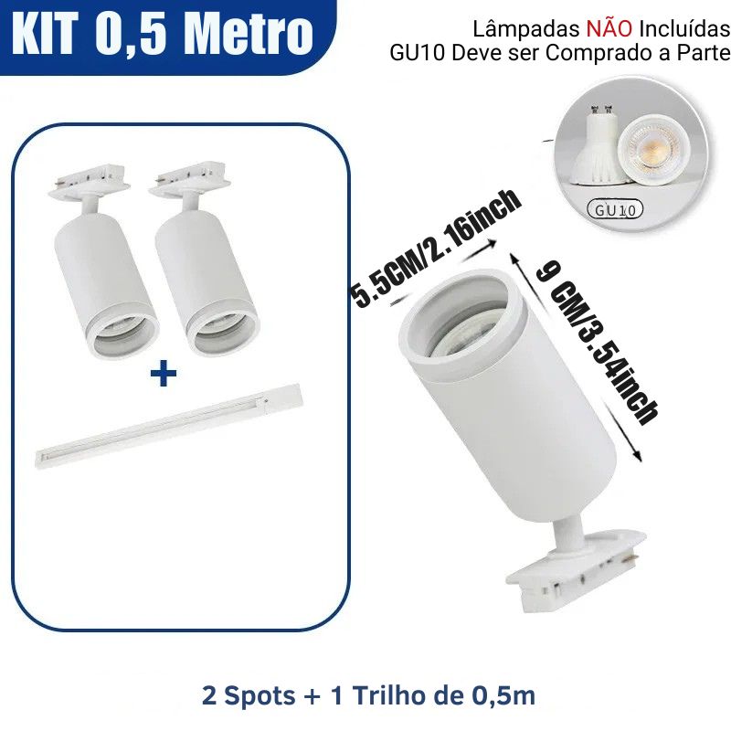 Luminária Trilho de Teto Eletrificado Modular Com Spots Ajustáveis, GU10, LEDZ - Preto/Branco