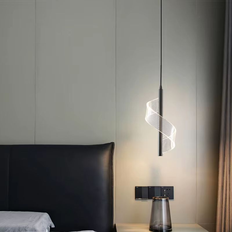 Lustre Pendente Espiral Acrílico LEDZ – Dourado/Preto – 1 ou 2 Pendentes
