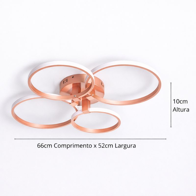 Lustre Luminária de Teto Minimalista Circular/Quadrado Rose Gold Vittara LEDZ – Com Controle Remoto e App de Celular
