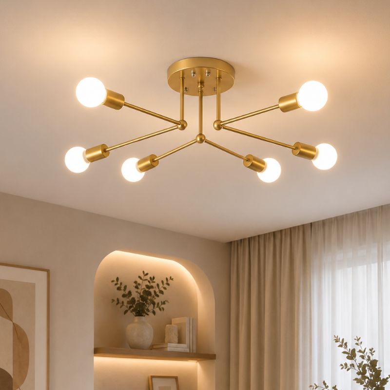 Lustre Plafon Sputnik Estilo Moderno Axial LEDZ – 6 ou 8 Lâmpadas – Preto/Branco/Dourado