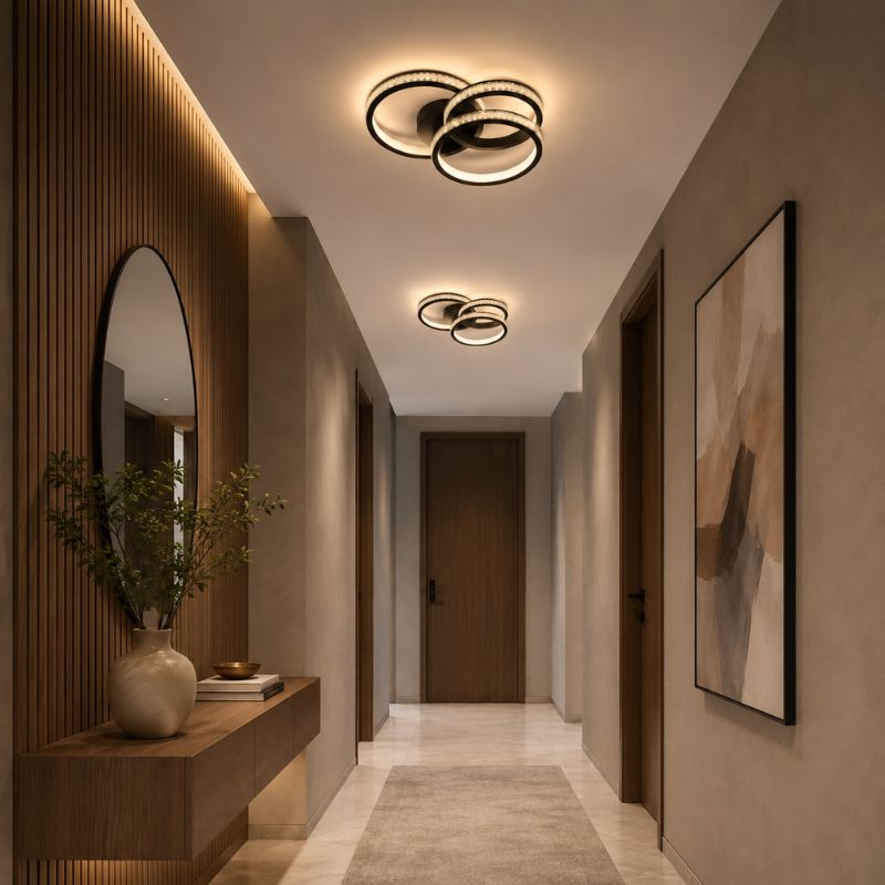 Luminária de Teto Plafon de Sobrepor 3 Arcos Efeito Cristal Genebra LEDZ - Branco ou Preto