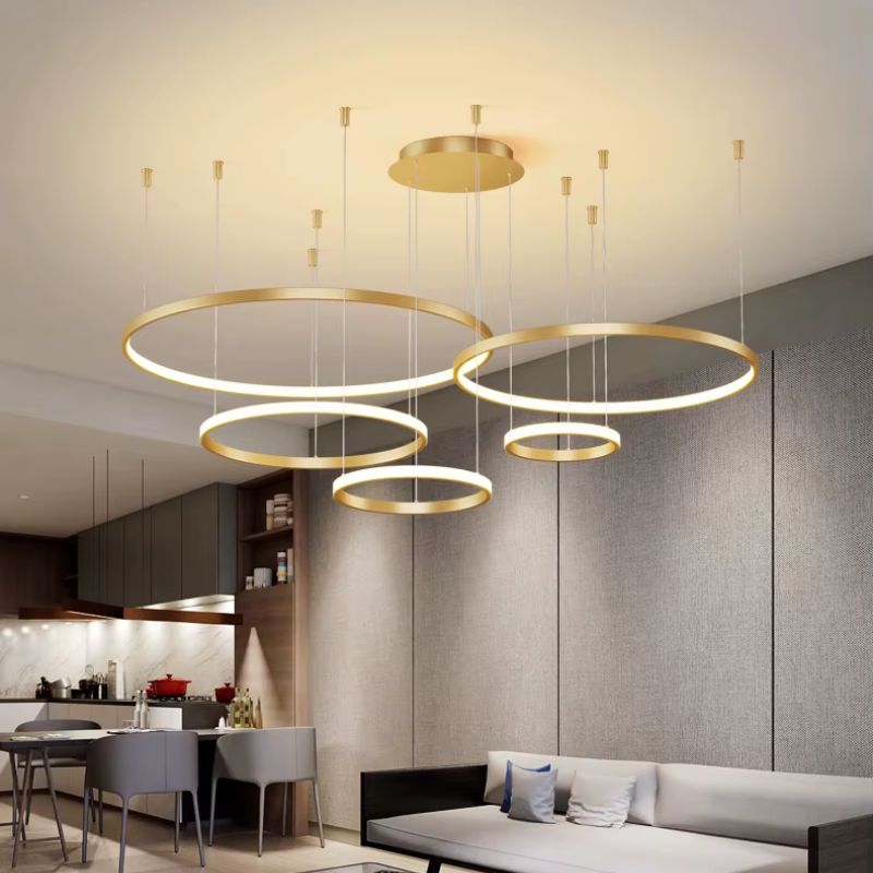 Lustre Pendente de Luxo Coliseum LEDZ - 3, 4 ou 5 Anéis - Preto/Branco/Dourado