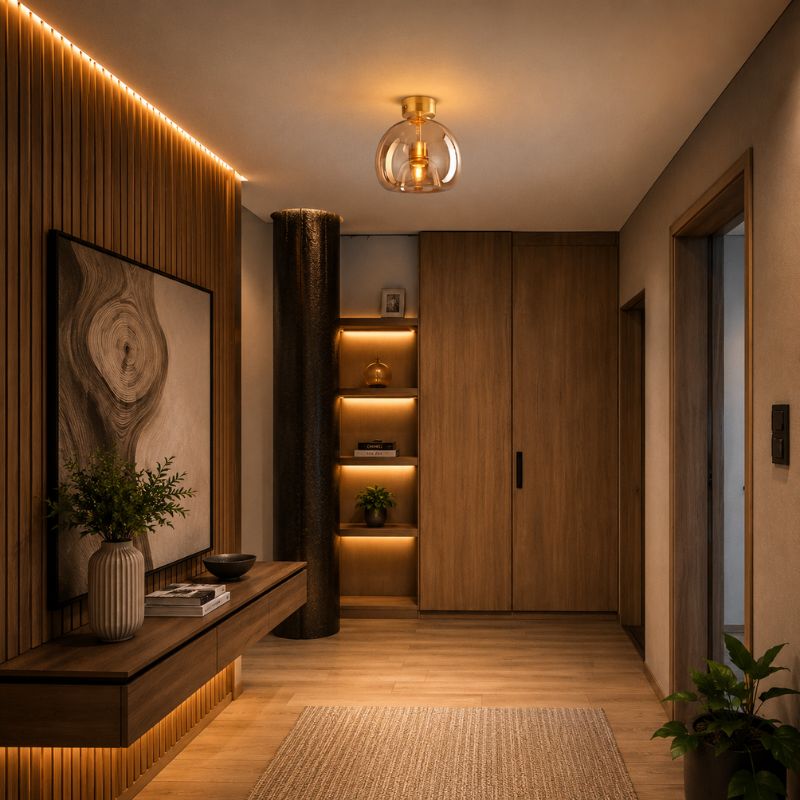Lustre Luminária de Teto Plafon de Luxo com Cúpula de Vidro Monza LEDZ – Dourado - Âmbar / Preto – Fumê