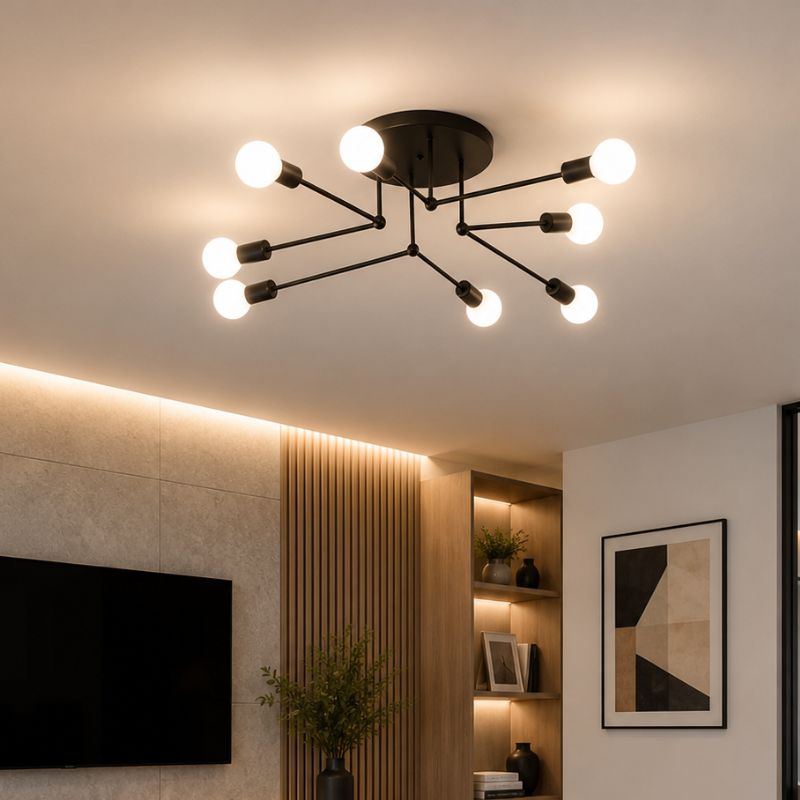Lustre Plafon Sputnik Estilo Moderno Axial LEDZ – 6 ou 8 Lâmpadas – Preto/Branco/Dourado