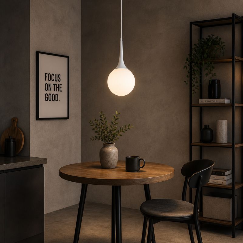 Lustre Pendente Moderno Minimalista Pingente em Globo Zarya LEDZ – Preto/Branco – 15cm/20cm/25cm