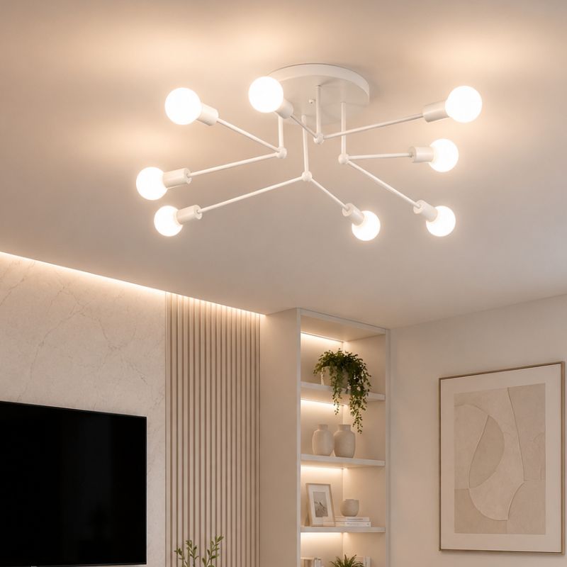 Lustre Plafon Sputnik Estilo Moderno Axial LEDZ – 6 ou 8 Lâmpadas – Preto/Branco/Dourado