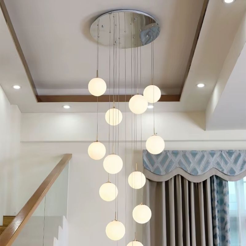 Lustre Pendente de Luxo para Pé-Direito Duplo Globos Estilo Clássico LEDZ - Dourado/Prata – 6 Globos / 9 Globos / 12 Globos / 18 Globos / 24 Globos