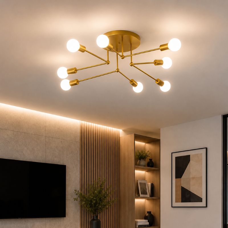 Lustre Plafon Sputnik Estilo Moderno Axial LEDZ – 6 ou 8 Lâmpadas – Preto/Branco/Dourado