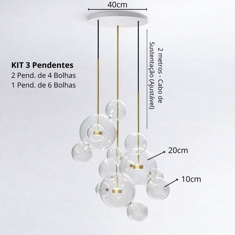 Lustre Pendente Design Italiano Vetro a Bolle Led - 1 Bolha / 4 Bolhas / 6 Bolhas