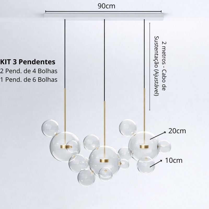 Lustre Pendente Design Italiano Vetro a Bolle Led - 1 Bolha / 4 Bolhas / 6 Bolhas