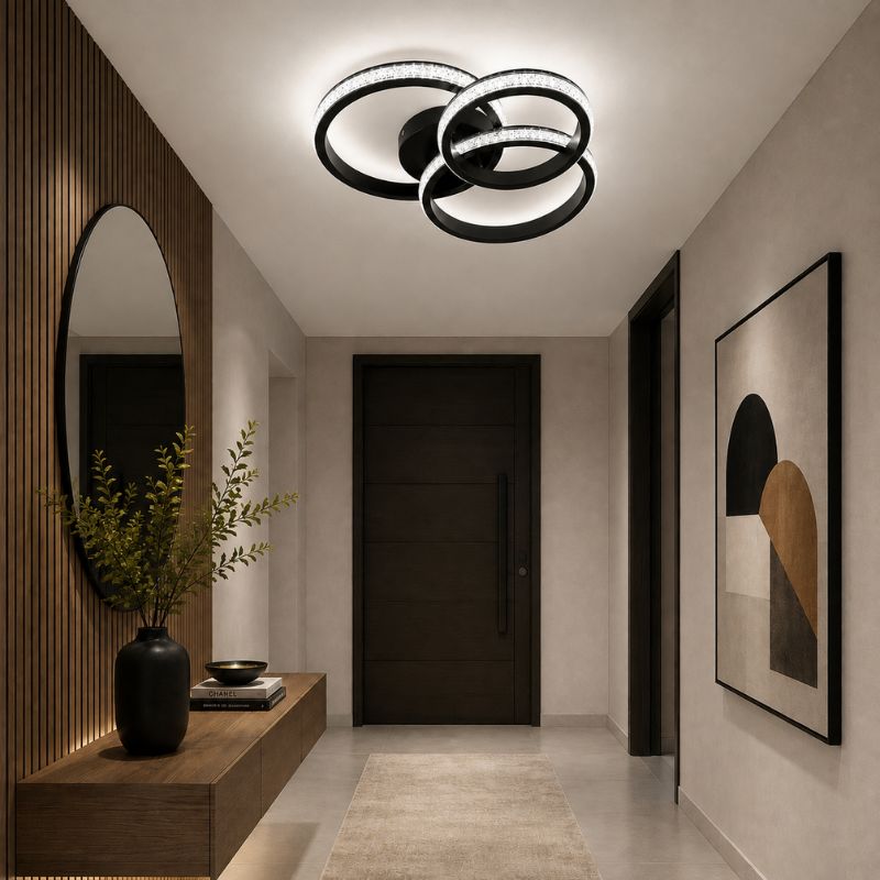 Luminária de Teto Plafon de Sobrepor 3 Arcos Efeito Cristal Genebra LEDZ - Branco ou Preto