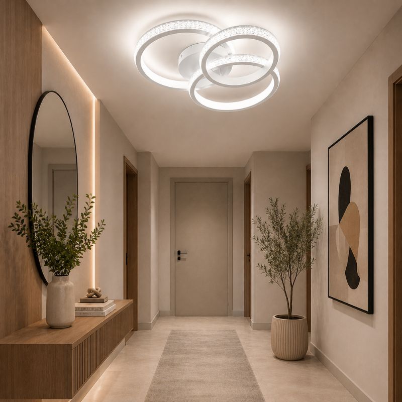 Luminária de Teto Plafon de Sobrepor 3 Arcos Efeito Cristal Genebra LEDZ - Branco ou Preto
