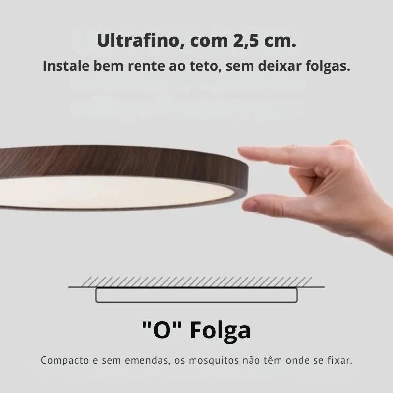 Luminária de Teto Plafon Ultra Slim LED – Circular – Textura Madeira Wall Nut – 30cm/40cm/50cm