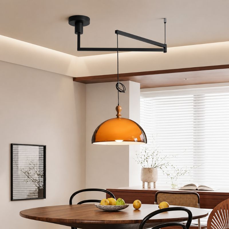Lustre Pendente com Braço Articulado Estilo Bauhaus Dessau LEDZ – Âmbar Translúcido 35cm
