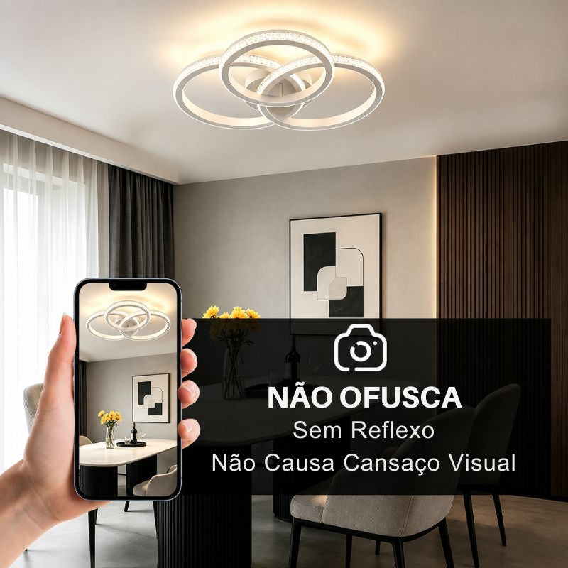 Luminária de Teto Plafon de Sobrepor 3 Arcos Efeito Cristal Genebra LEDZ - Branco ou Preto