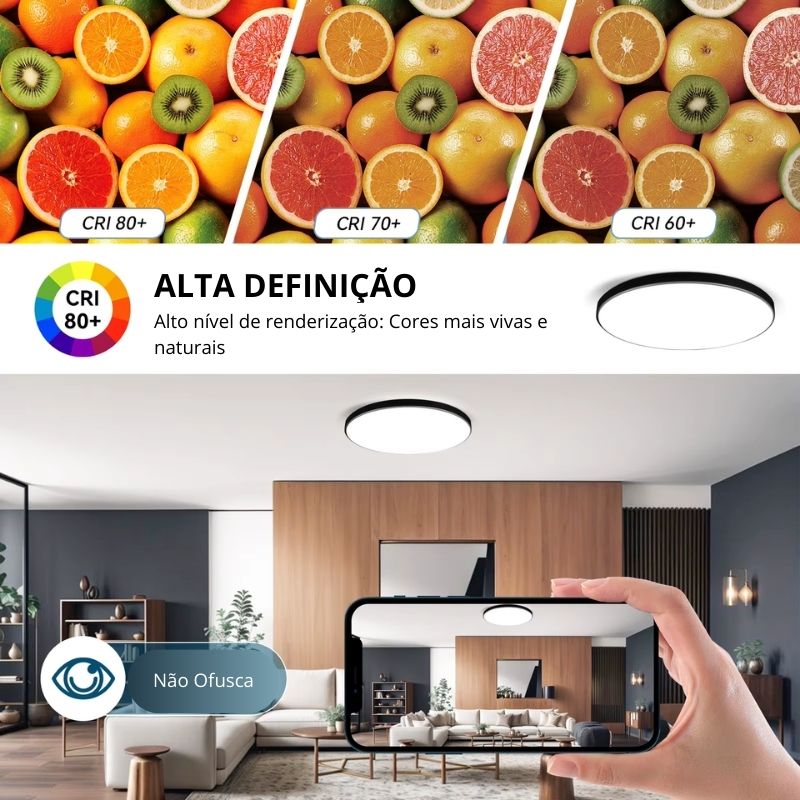 Luminária de Teto Plafon Ultra Slim LED - Com Controle Remoto, App de Celular - 22cm/30cm/40cm